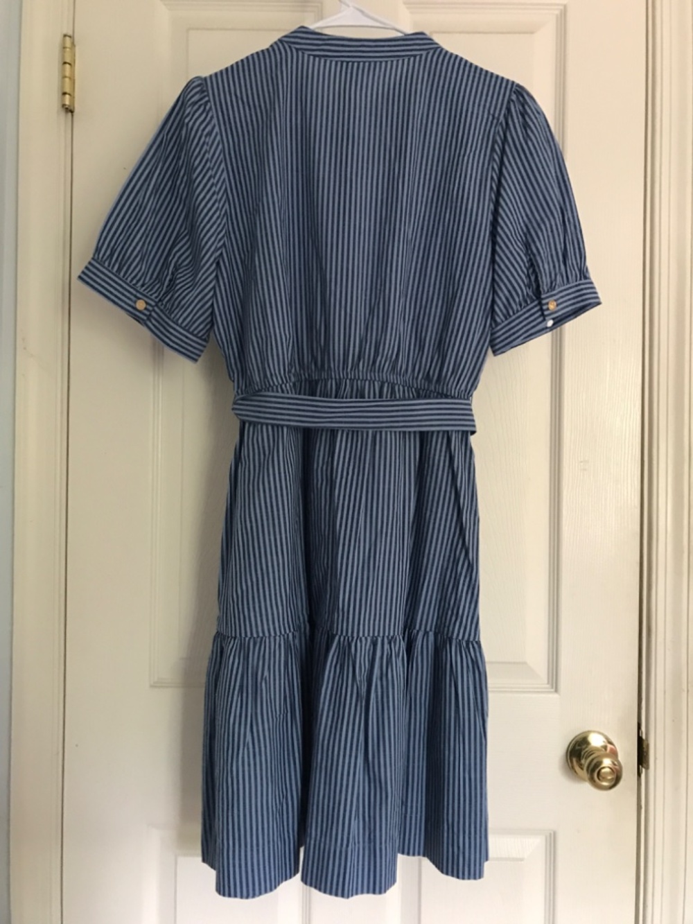 Draper James Blue and White Striped Midi Shirt Dress with Tie Waist - Picture 7 of 11